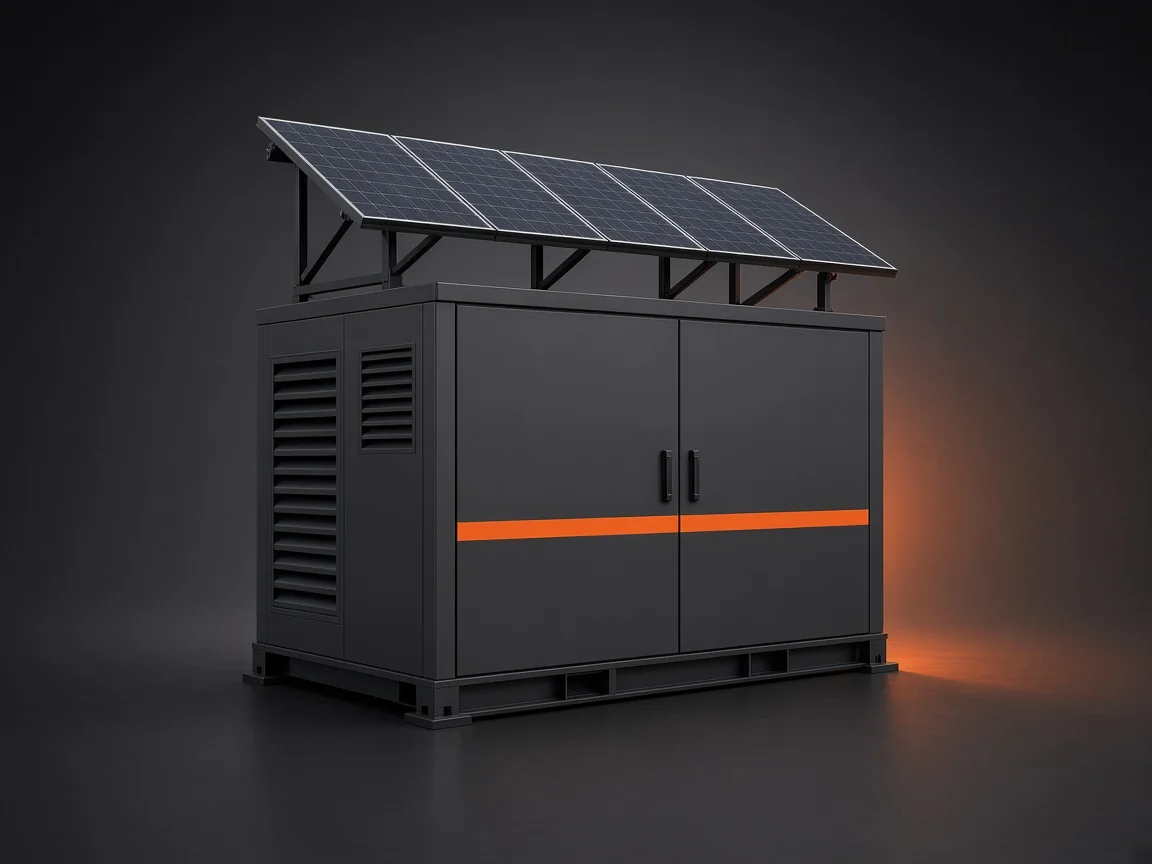 Charcoal hybrid power unit with solar panels on top and an orange stripe